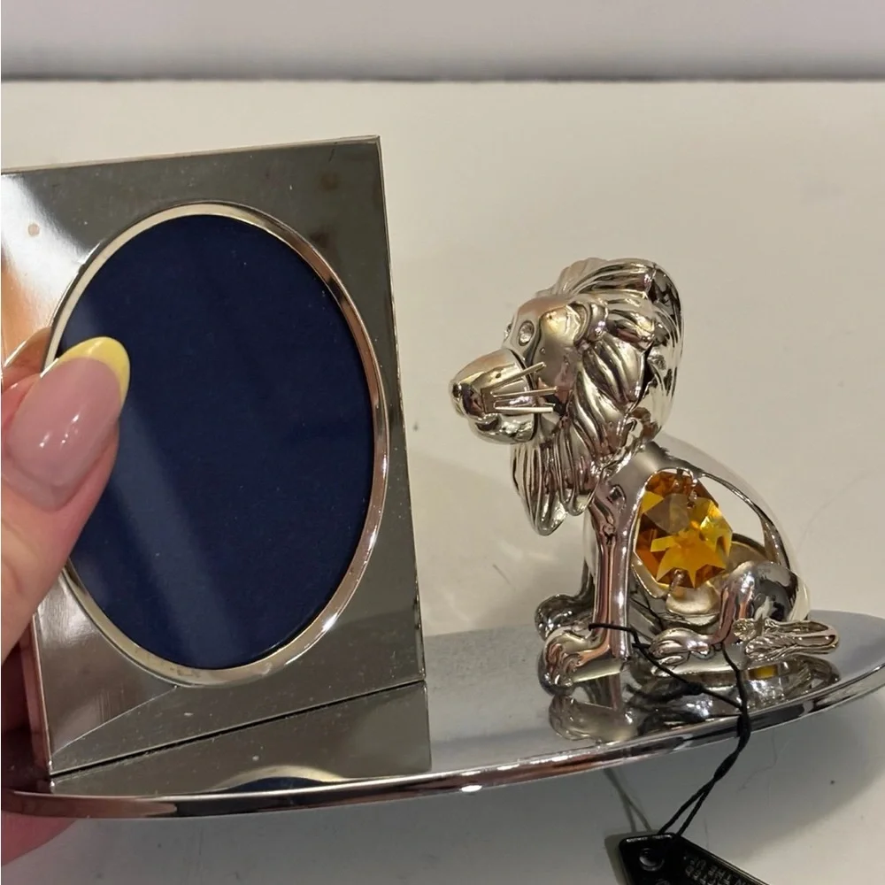Matashi Silver Plated Tabletop Picture Frame with Crystals Studded Cartoon Lion